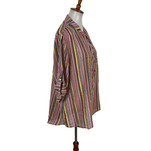 Francis Cabrel Shirt Top Large Stripe 34 Sleeve Boho Popover Retro - Picture 3 of 5